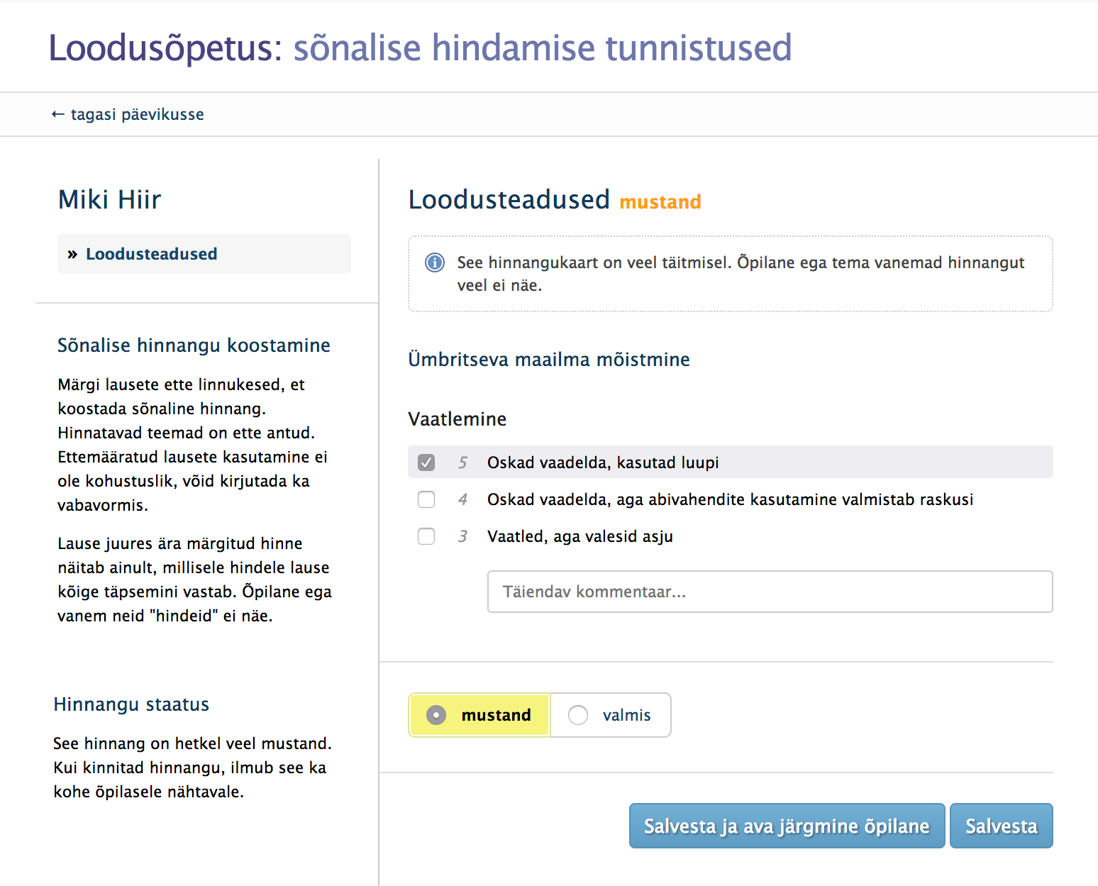 Sõnalise tunnistuse täitmine
